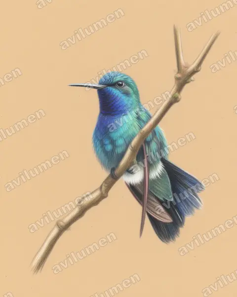 Illustration Crayon de couleur : Cyanophaia bicolor (Colibri à tête bleue)