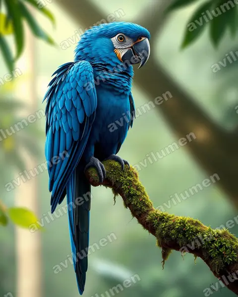 Realistic illustration: Cyanopsitta spixii (Spix's Macaw)
