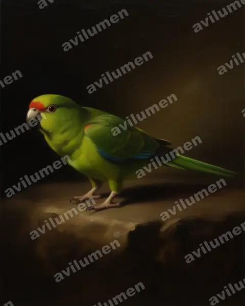 Illustration Huile : Cyanoramphus auriceps (Perruche à tête d'or)