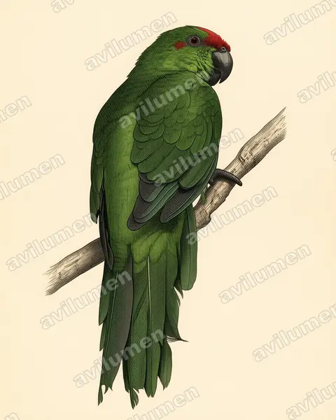 Vintage plate illustration: Cyanoramphus cookii (Norfolk Parakeet)