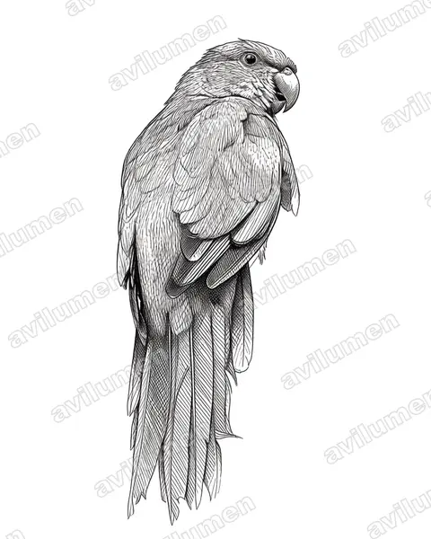Ink illustration: Cyanoramphus cookii (Norfolk Parakeet)