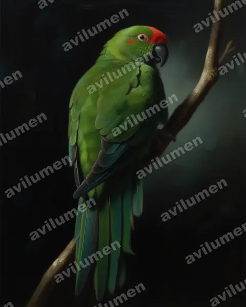 Oil illustration: Cyanoramphus cookii (Norfolk Parakeet)