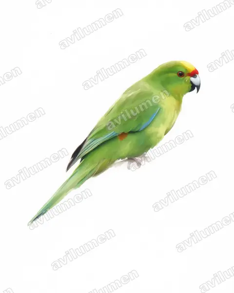 Watercolor illustration: Cyanoramphus forbesi (Chatham Parakeet)