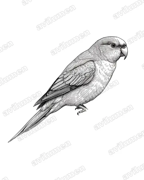 Ink illustration: Cyanoramphus forbesi (Chatham Parakeet)