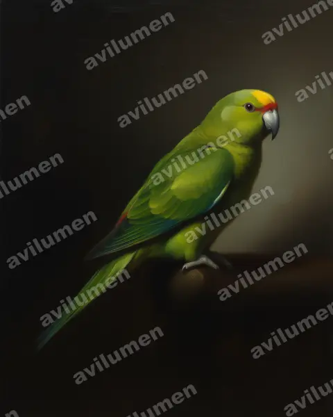 Oil illustration: Cyanoramphus forbesi (Chatham Parakeet)