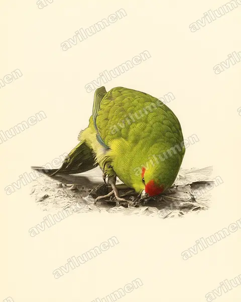 Illustration im Stil Historische Tafel: Antipodensittich (Cyanoramphus hochstetteri)