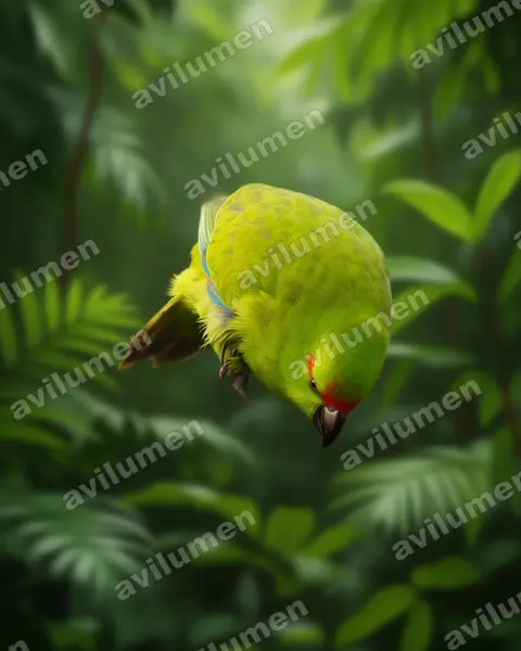 Illustration im Stil Realistisch: Antipodensittich (Cyanoramphus hochstetteri)