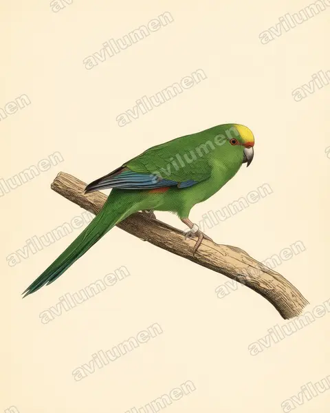 Illustration Planche ancienne : Cyanoramphus malherbi (Perruche de Malherbe)