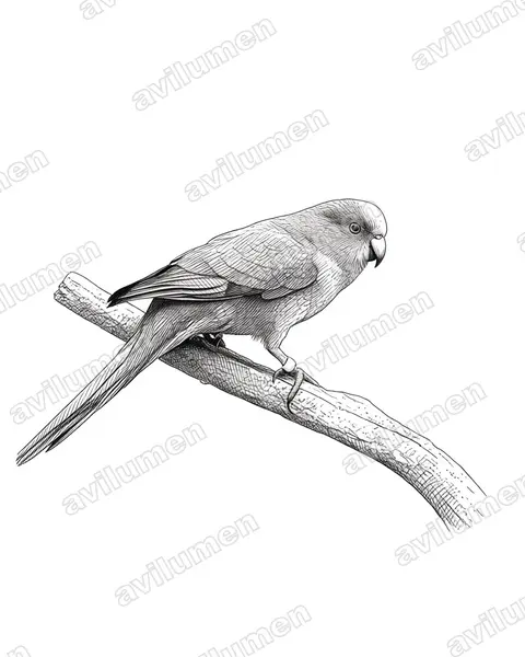 Illustration Encre : Cyanoramphus malherbi (Perruche de Malherbe)