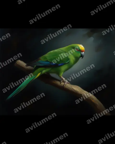 Illustration Huile : Cyanoramphus malherbi (Perruche de Malherbe)