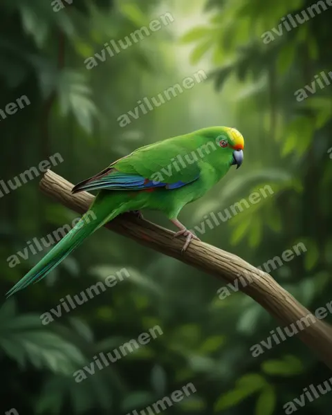 Illustration Réaliste : Cyanoramphus malherbi (Perruche de Malherbe)