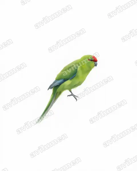 新加里東紅額鸚鵡（Cyanoramphus saisseti）的水彩插画