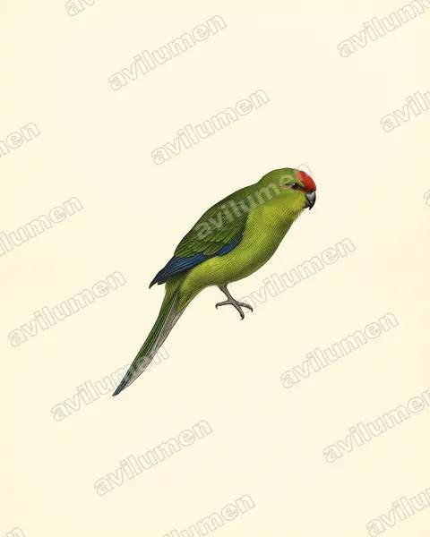 新加里東紅額鸚鵡（Cyanoramphus saisseti）的古典图版插画