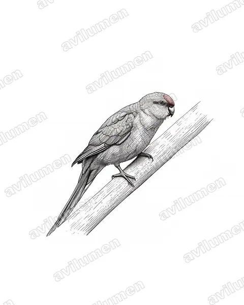 新加里東紅額鸚鵡（Cyanoramphus saisseti）的钢笔墨线插画