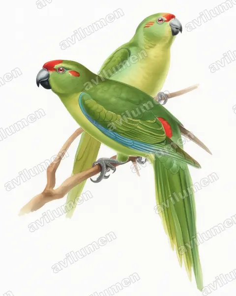 Lord Howe Parakeet(Cyanoramphus subflavescens)的水彩插画