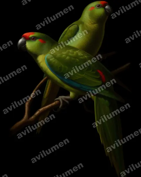 Lord Howe Parakeet(Cyanoramphus subflavescens)的油画插画