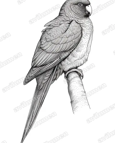 Illustration im Stil Tusche: Braunkopf-Laufsittich (Cyanoramphus ulietanus)