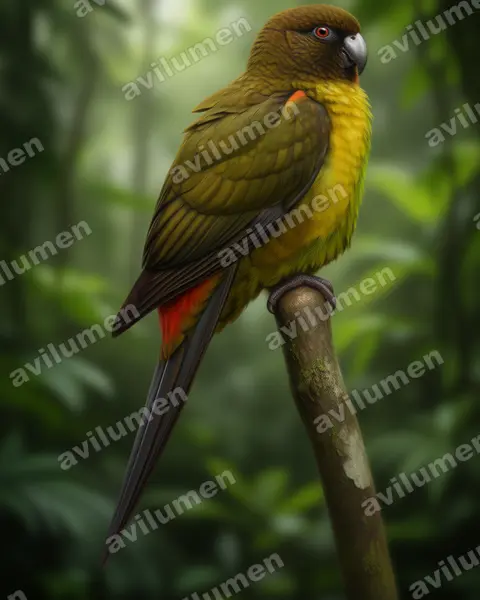 Illustration im Stil Realistisch: Braunkopf-Laufsittich (Cyanoramphus ulietanus)