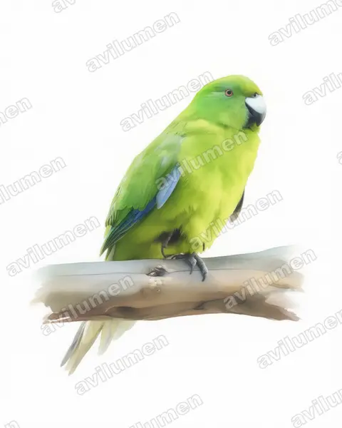 Ilustración en Acuarela: Cyanoramphus unicolor (Perico de las Antípodas​)