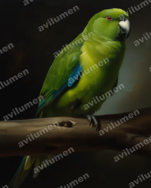 Ilustración en Óleo: Cyanoramphus unicolor (Perico de las Antípodas​)