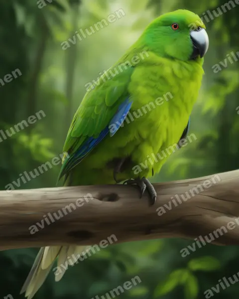 Ilustración en Realista: Cyanoramphus unicolor (Perico de las Antípodas​)
