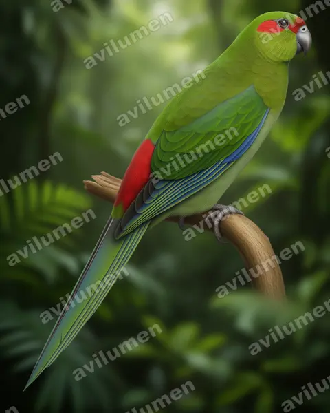 Realistic illustration: Cyanoramphus zealandicus (Black-fronted Parakeet)