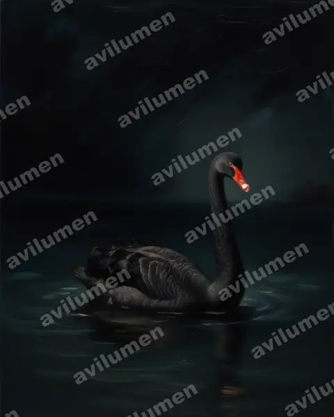 黑天鹅（Cygnus atratus）的油画插画