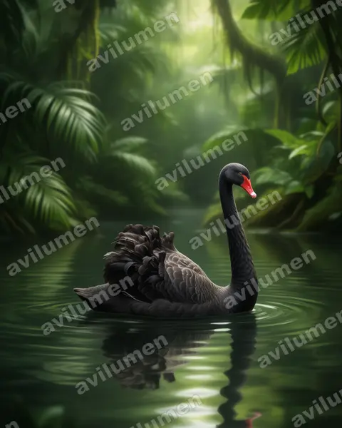 黑天鹅（Cygnus atratus）的写实插画