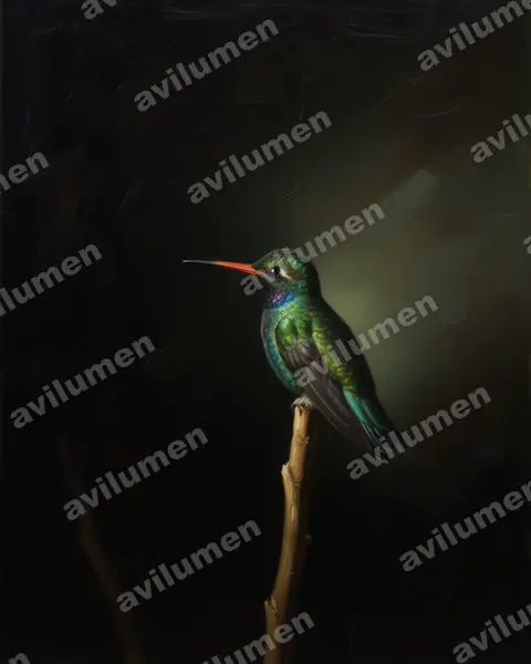 Oil illustration: Cynanthus doubledayi (Turquoise-crowned hummingbird)