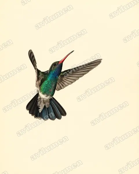 Ilustración en Lámina antigua: Cynanthus latirostris (Colibrí piquiancho)