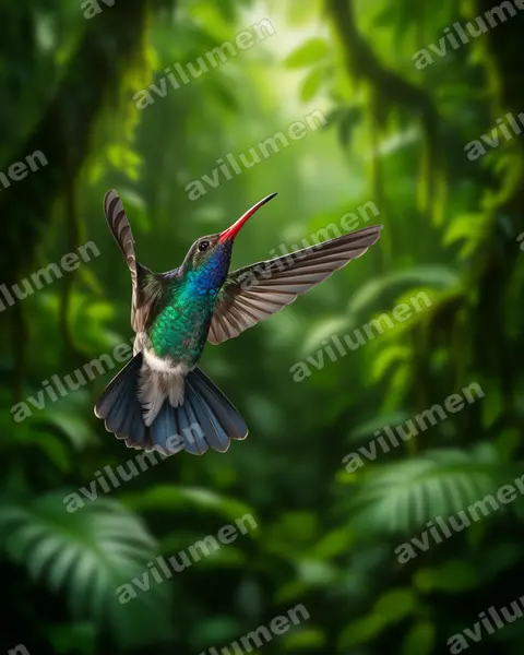 Ilustración en Realista: Cynanthus latirostris (Colibrí piquiancho)