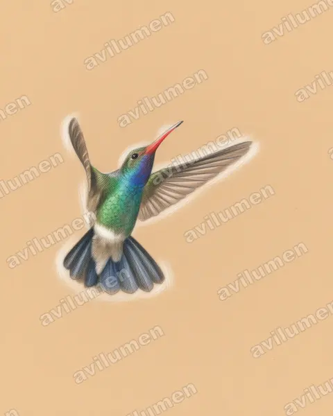Ilustración en Lápiz de color: Cynanthus latirostris (Colibrí piquiancho)