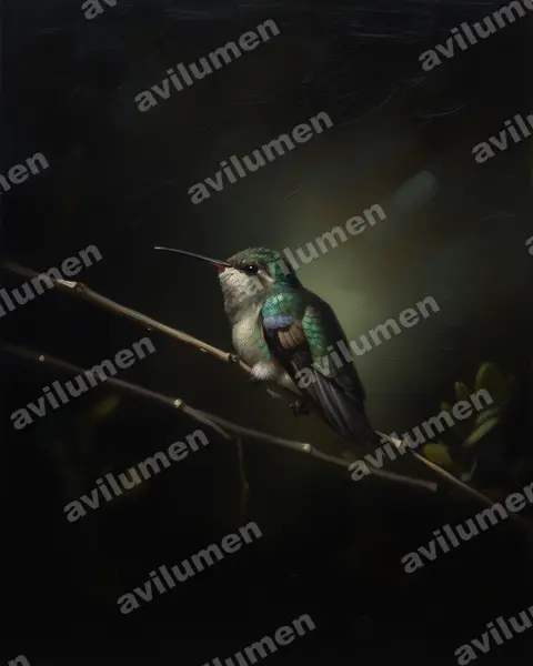 Illustration Huile : Cynanthus lawrencei (Colibri des Marias)