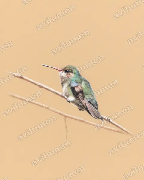 Illustration Crayon de couleur : Cynanthus lawrencei (Colibri des Marias)