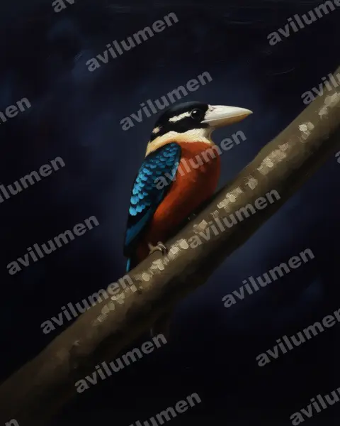 Ilustración en Óleo: Dacelo gaudichaud (Cucaburra ventrirrufa)