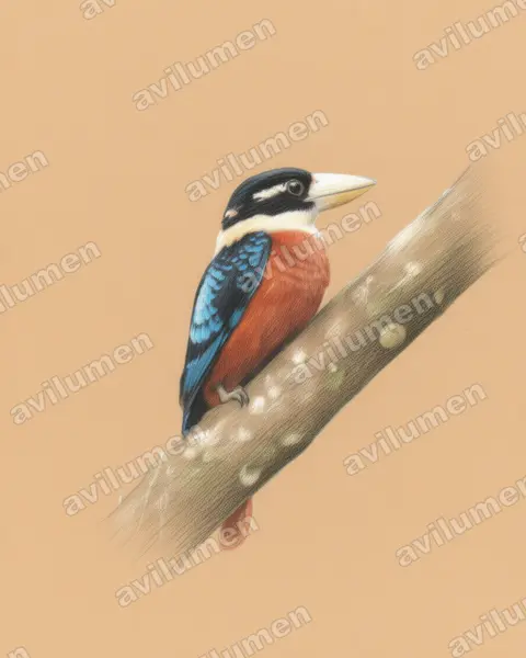 Ilustración en Lápiz de color: Dacelo gaudichaud (Cucaburra ventrirrufa)