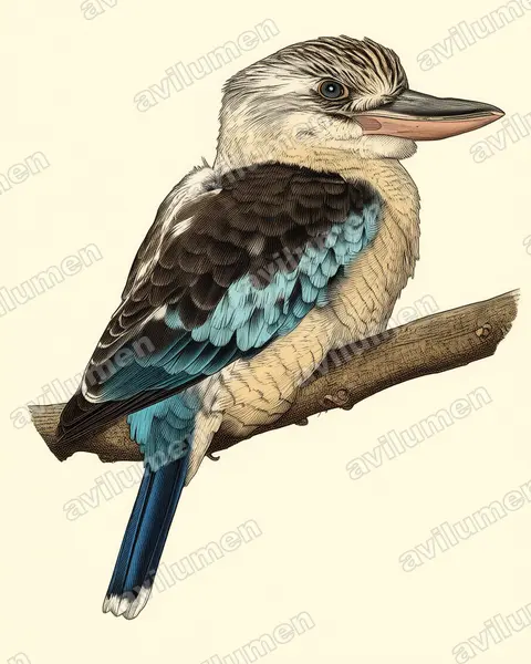 Illustration Planche ancienne : Dacelo leachii (Martin-chasseur à ailes bleues)