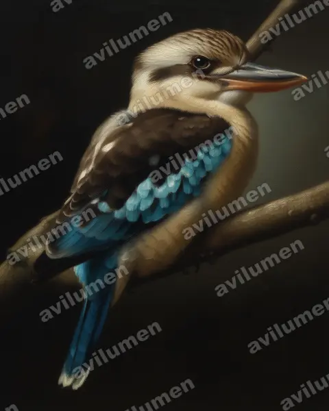 Illustration Huile : Dacelo leachii (Martin-chasseur à ailes bleues)