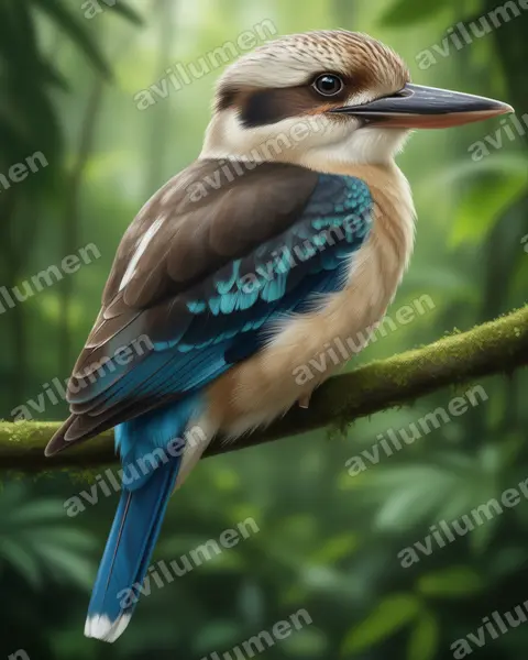 Illustration Réaliste : Dacelo leachii (Martin-chasseur à ailes bleues)