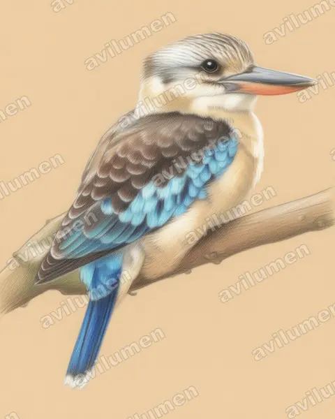 Illustration Crayon de couleur : Dacelo leachii (Martin-chasseur à ailes bleues)
