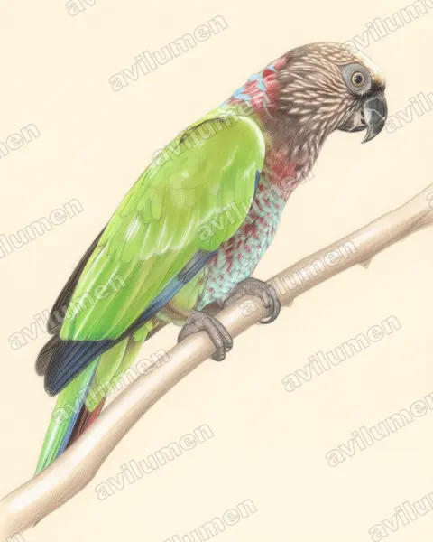 Illustration im Stil Buntstift: Fächerpapagei (Deroptyus accipitrinus)