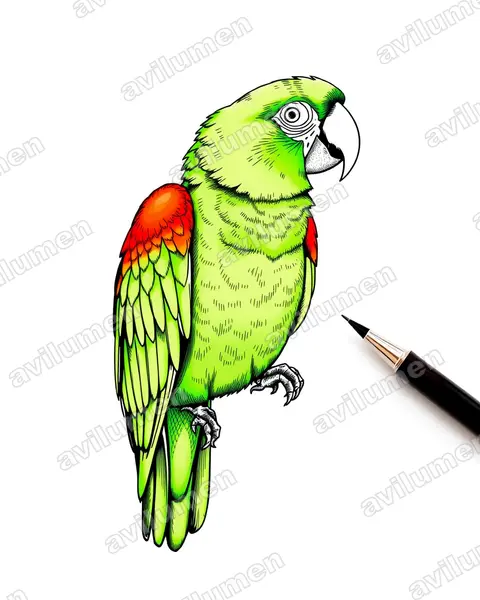 Ink illustration: Diopsittaca nobilis (Red-shouldered Macaw)