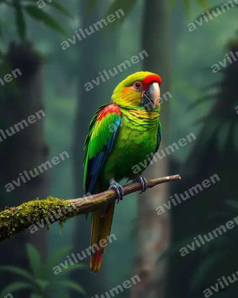 Realistic illustration: Diopsittaca nobilis (Red-shouldered Macaw)