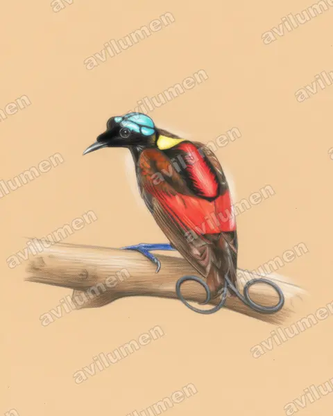 Ilustración en Lápiz de color: Diphyllodes respublica (Ave del paraíso republicana)