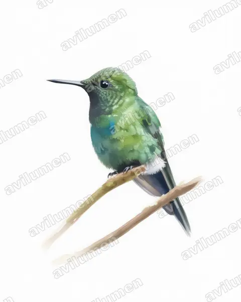 Ilustración en Acuarela: Discosura conversii (Rabudito verde​)