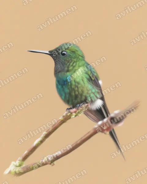 Ilustración en Lápiz de color: Discosura conversii (Rabudito verde​)