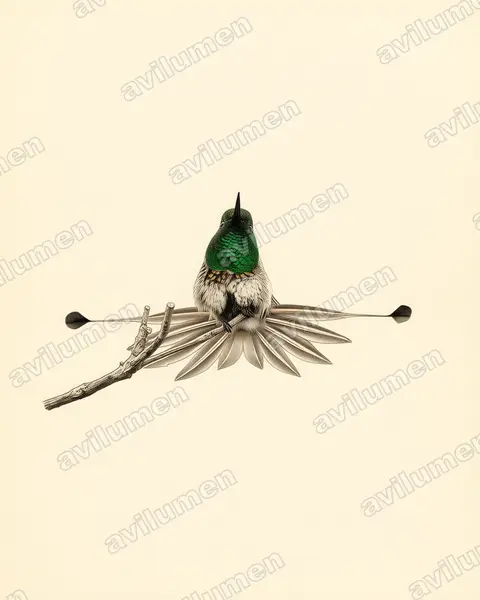 Illustration im Stil Historische Tafel: Diskusfadenelfe (Discosura longicaudus)