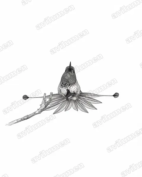 Illustration im Stil Tusche: Diskusfadenelfe (Discosura longicaudus)