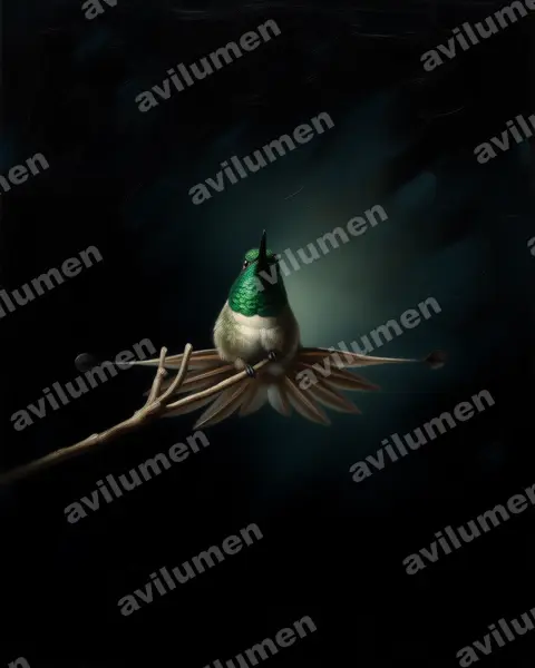Illustration im Stil Öl: Diskusfadenelfe (Discosura longicaudus)