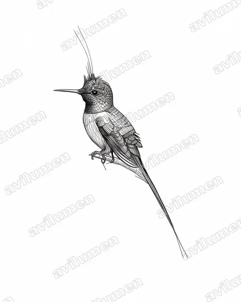 Ink illustration: Discosura popelairii (Wire-crested thorntail)